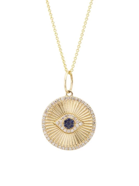 Nina Gilin 14K Yellow Gold, Diamond, & Sapphire Evil-Eye Pendant Necklace 3 Nina Gilin 14K Yellow Gold, Diamond, & Sapphire Evil-Eye Pendant Necklace