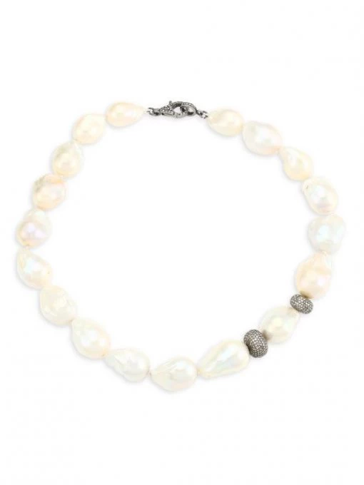 Nina Gilin Black Rhodium-Plated, 24MM Baroque Pearl & Diamond Spacer Necklace -Deals Apparis Store unnamed file 129