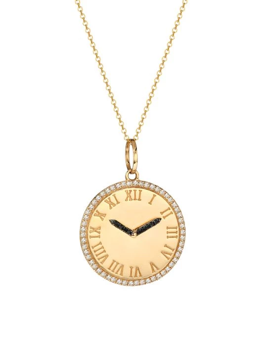 Nina Gilin 14K Yellow Gold & Diamond Clock Pendant Necklace 3 Nina Gilin 14K Yellow Gold & Diamond Clock Pendant Necklace