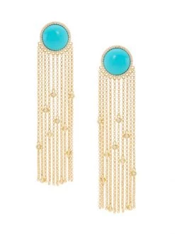 Nina Gilin 14K Yellow Gold, Turquoise, & Diamond Drop Earrings