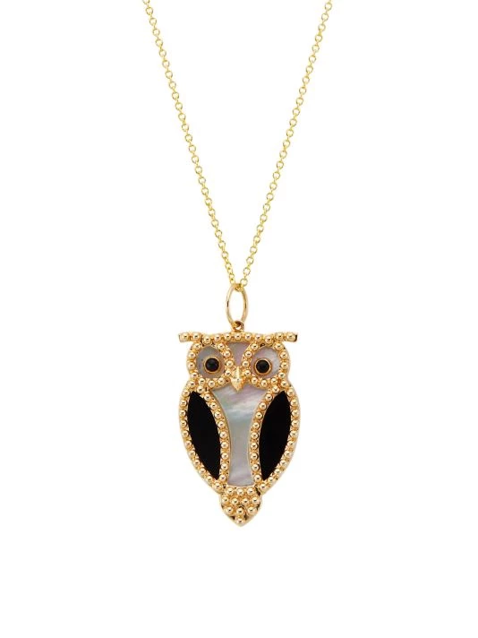 Nina Gilin 14K Yellow Gold, Onyx, & Mother-Of-Pearl Owl Pendant Necklace 3 Nina Gilin 14K Yellow Gold, Onyx, & Mother-Of-Pearl Owl Pendant Necklace
