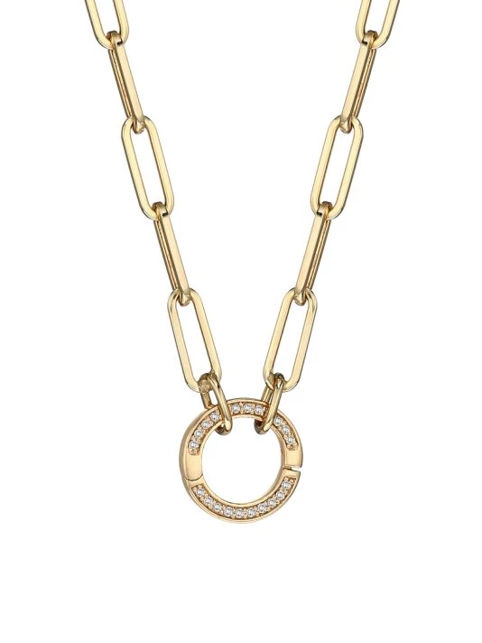 Nina Gilin 14K Yellow Gold & Diamond Circle Pendant Oval-Link Necklace 3 Nina Gilin 14K Yellow Gold & Diamond Circle Pendant Oval-Link Necklace