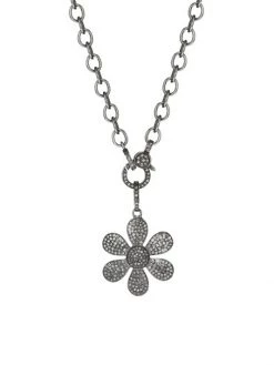 Nina Gilin Black Rhodium-Plated Silver & Diamond Flower Pendant Necklace