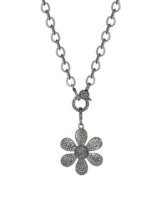 Nina Gilin Black Rhodium-Plated Silver & Diamond Flower Pendant Necklace 3 Nina Gilin Black Rhodium-Plated Silver & Diamond Flower Pendant Necklace