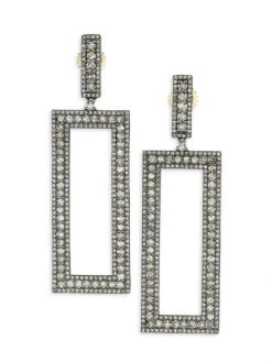 Nina Gilin Black Rhodium-Plated Silver & Diamond Cut-Out Rectangle Drop Earrings