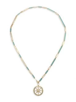 Nina Gilin 14K Yellow Gold, Turquoise & Mother-Of-Pearl North Star Compass Pendant Necklace