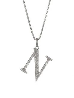 Nina Gilin Silvertone & Natural Champagne Diamond Initial Pendant Necklace Initial N -Deals Apparis Store unnamed file 224