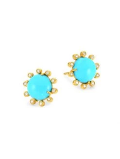 Nina Gilin 14K Yellow Gold. Diamond & Turquoise Earrings