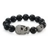 Nina Gilin Blue Tiger Eye & Diamond Pavé Skull Beaded Bracelet