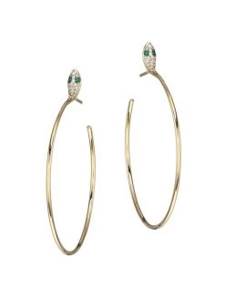 Nina Gilin 14K Yellow Gold, Diamond & Emerald Snake Hoop Earrings