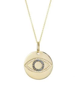 Nina Gilin 14K Yellow Gold, Diamond & Sapphire Evil Eye Disc Pendant Necklace