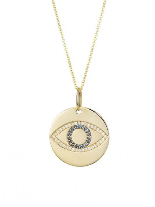 Nina Gilin 14K Yellow Gold, Diamond & Sapphire Evil Eye Disc Pendant Necklace -Deals Apparis Store unnamed file 264