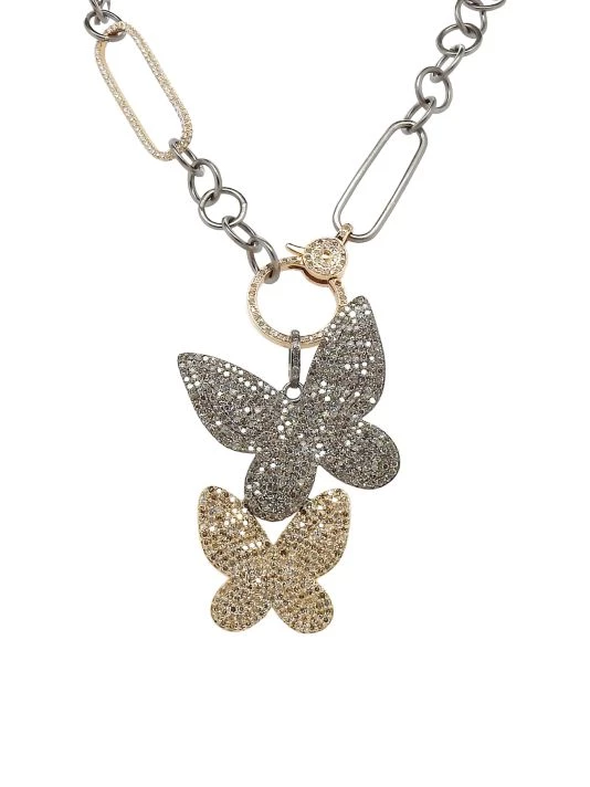 Nina Gilin Black Rhodium-Plated, 14K Yellow Gold & Diamond Double Butterfly Pendant Necklace 3 Nina Gilin Black Rhodium-Plated, 14K Yellow Gold & Diamond Double Butterfly Pendant Necklace