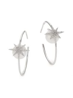 Nina Gilin 14K White Gold, Diamond & 10MM Pearl Hoop Earrings