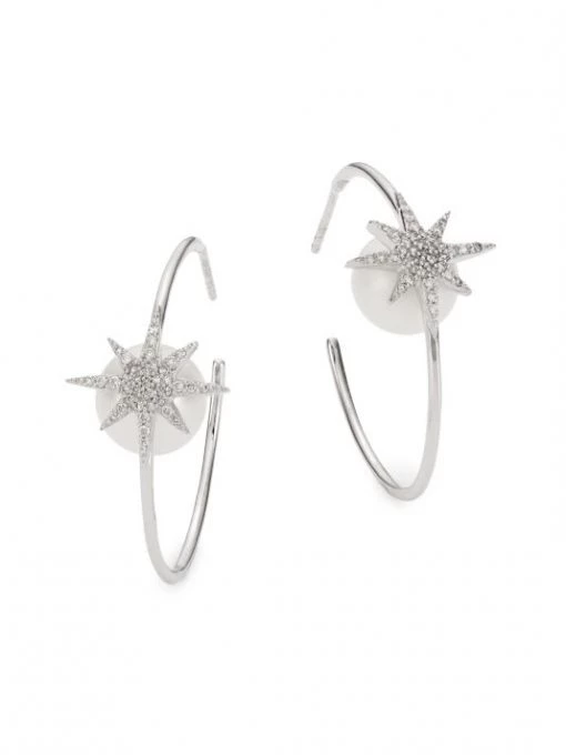 Nina Gilin 14K White Gold, Diamond & 10MM Pearl Hoop Earrings -Deals Apparis Store unnamed file 28