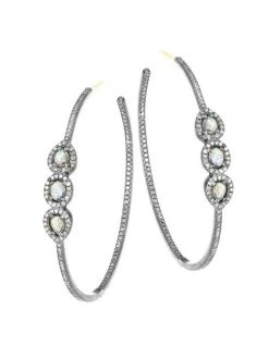 Nina Gilin Labradorite & Diamond Hoop Earrings