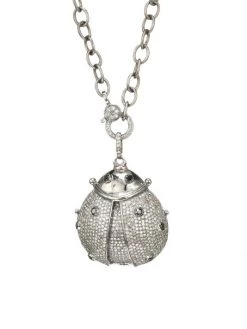 Nina Gilin Black Rhodium-Plated & Diamond Ladybug Pendant Chain Necklace