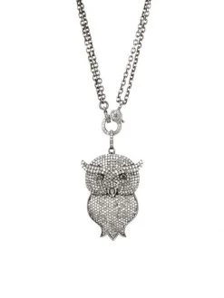 Nina Gilin Black Rhodium-Plated & Diamond Owl Pendant Double-Chain Necklace
