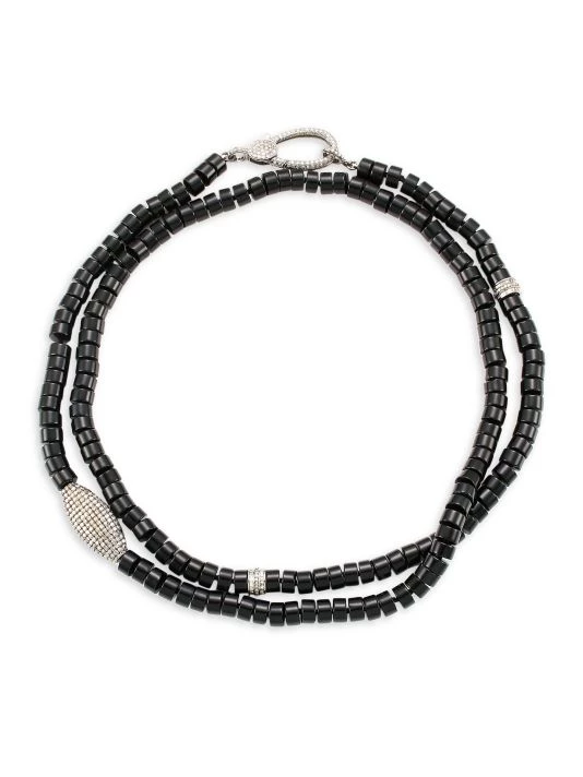 Nina Gilin Black Onyx & Diamond Pavé Long Beaded Necklace 3 Nina Gilin Black Onyx & Diamond Pavé Long Beaded Necklace