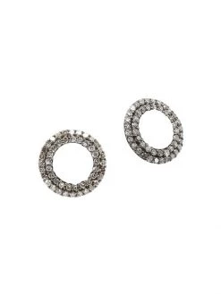 Nina Gilin 14K Black Rhodium Silver, Champagne Diamond & Enamel Stud Earrings