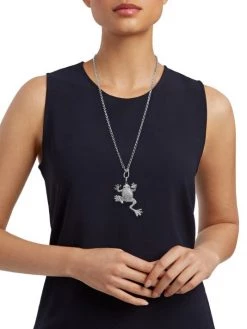 Nina Gilin Black Rhodium-Plated Silver, Diamond Pavé & Sapphire Frog Pendant Necklace -Deals Apparis Store unnamed file 329