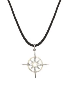 Nina Gilin Two-Tone & Diamond North Star Pendant Leather Cord Necklace