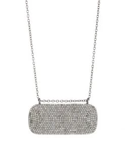 Nina Gilin Black Rhodium-Plated & Diamond Pavé Horizontal Dog Tag Necklace