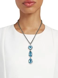 Nina Gilin Black Rhodium-Plated, Topaz & Diamond Triple-Drop Pendant Necklace -Deals Apparis Store unnamed file 351