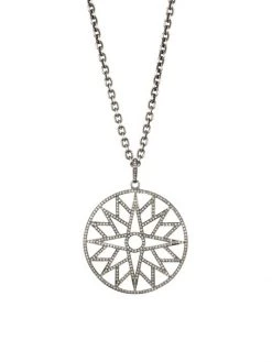 Nina Gilin Black Rhodium-Plated & Diamond Sunburst Pendant Long Necklace