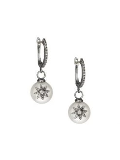 Nina Gilin 10MM Round Cultured Akoya Pearl & Champagne Diamond Drop Sterling Silver Earrings