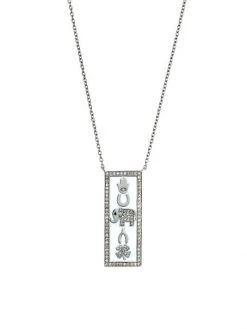 Nina Gilin Black Rhodium-Plated Silver & Diamond Luck And Protection Pendant Necklace
