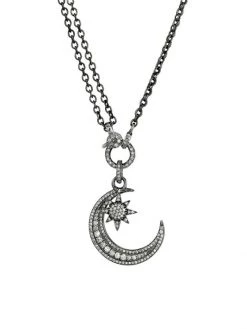 Nina Gilin Black Rhodium-Plated Silver & Diamond Moon Pendant Necklace