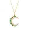 Nina Gilin 14K Yellow Gold, Diamond, & Emerald Crescent Moon Pendant Necklace