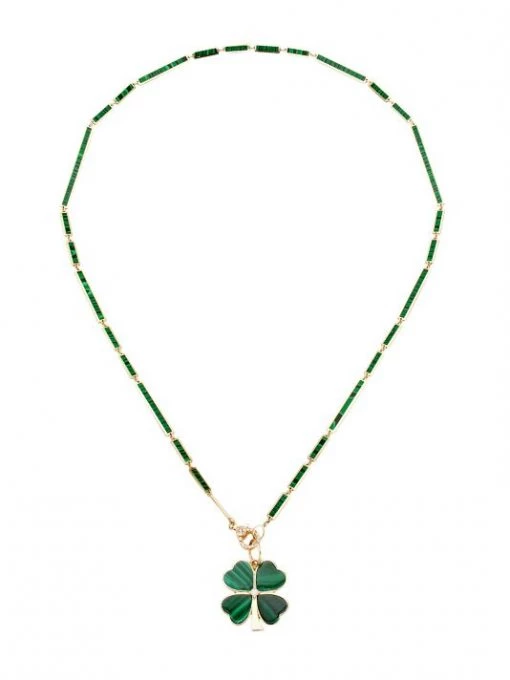 Nina Gilin 14K Yellow Gold, Malachite, & Diamond Four-Leaf-Clover Pendant Necklace -Deals Apparis Store unnamed file 77