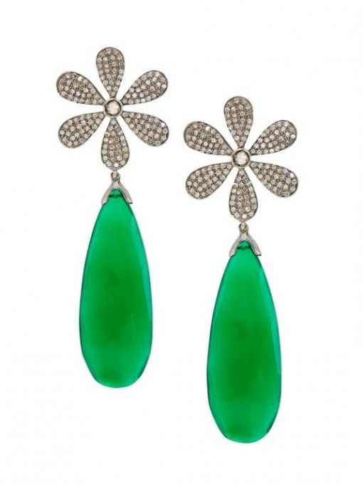 Nina Gilin Sterling Silver, Green Onyx, & Diamond Drop Earrings -Deals Apparis Store unnamed file 99